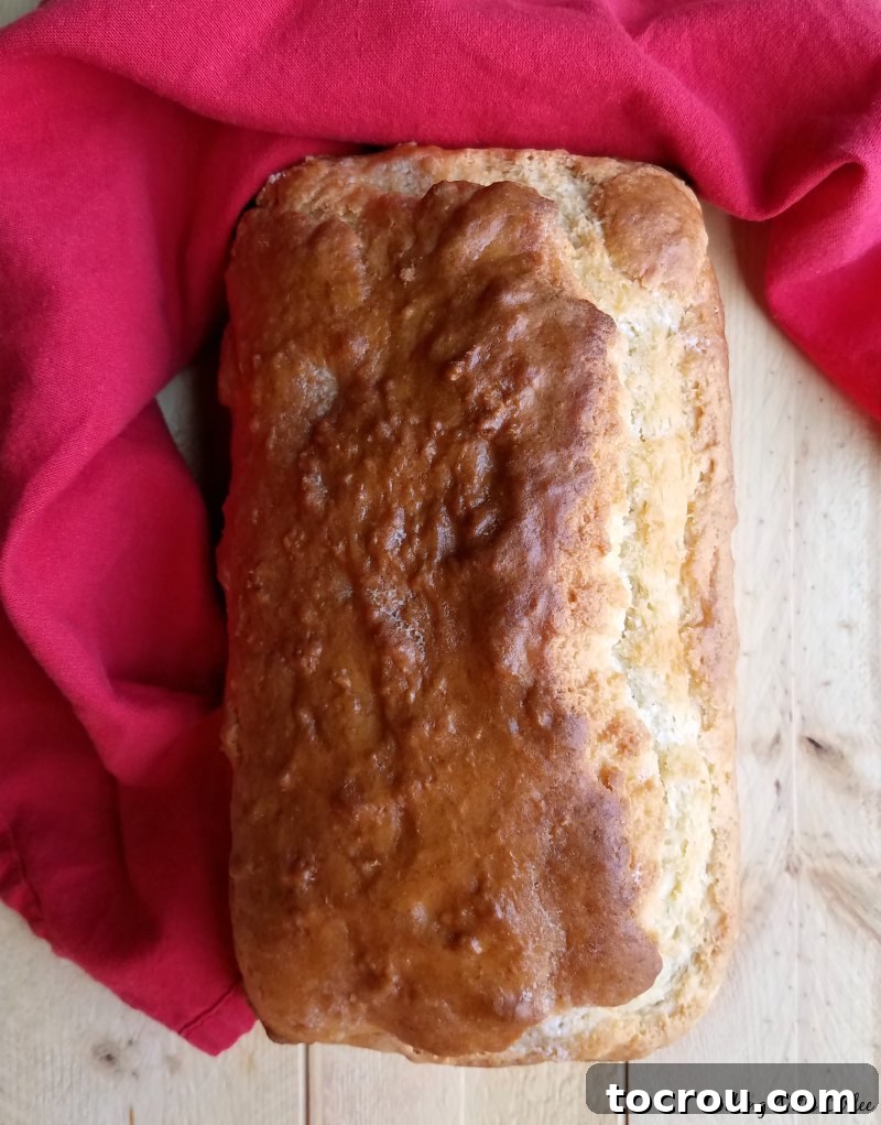 Doris Tangy Cider Loaf 5 golden brown loaf of beer bread ready to be sliced.