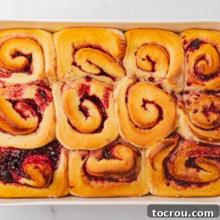Baked blackberry sweet rolls, ready for frosting.