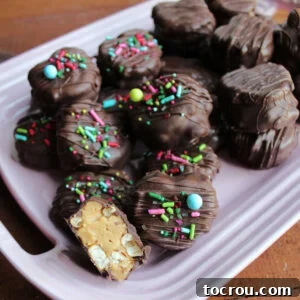 31 Sweet Homemade Treats 15 A pink platter piled high with chocolate-dipped pretzels, featuring a creamy peanut butter filling sandwiched between them.