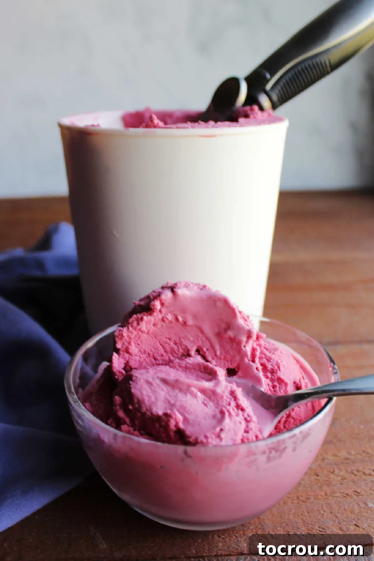 Midnight Berry Indulgence 11 Spoon getting a bite of blackberry ice cream, ready to eat.
