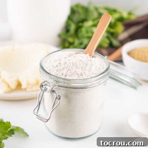 Jar of homemade brown gravy mix, ready to be made into gravy.