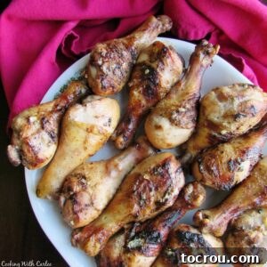 Platter of grilled chicken drumsticks that were marinated in tequila lime mixture before being grilled.