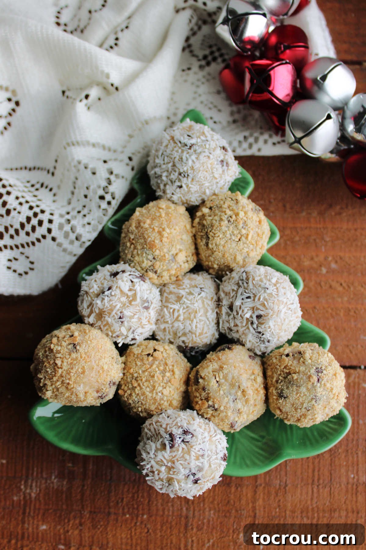 Moose Farts on Christmas Tree Plate Christmas tree shaped plate filled with moose fart balls, ready to eat.