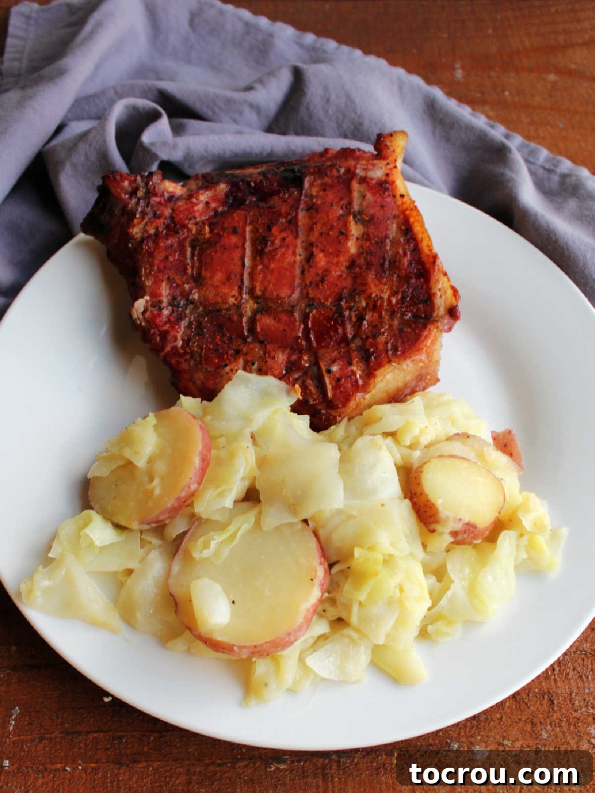 cabbage and potatoes with pork chop