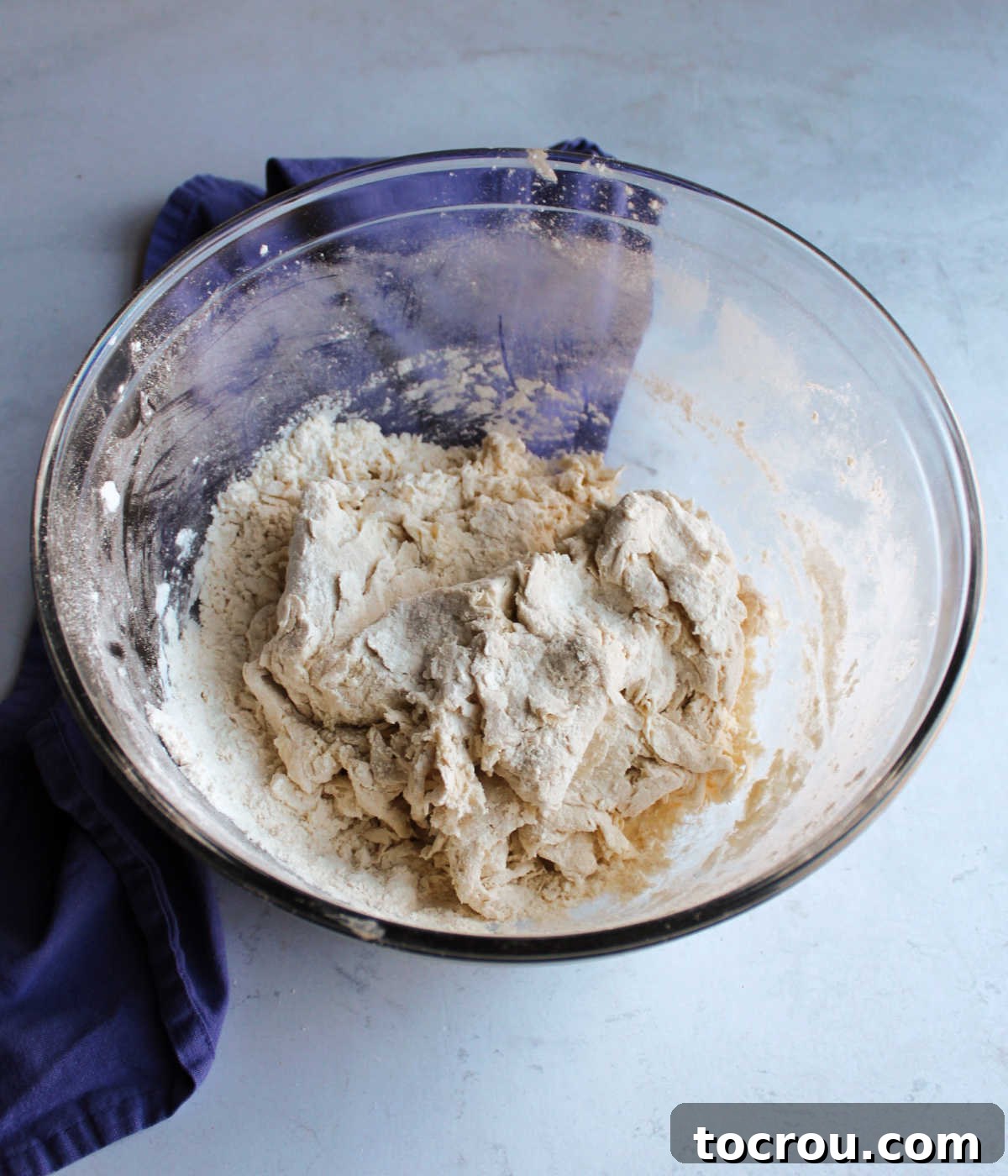 Shaggy Sourdough Dough Bowl of shaggy dough ready to be kneaded and formed into pizza dough.