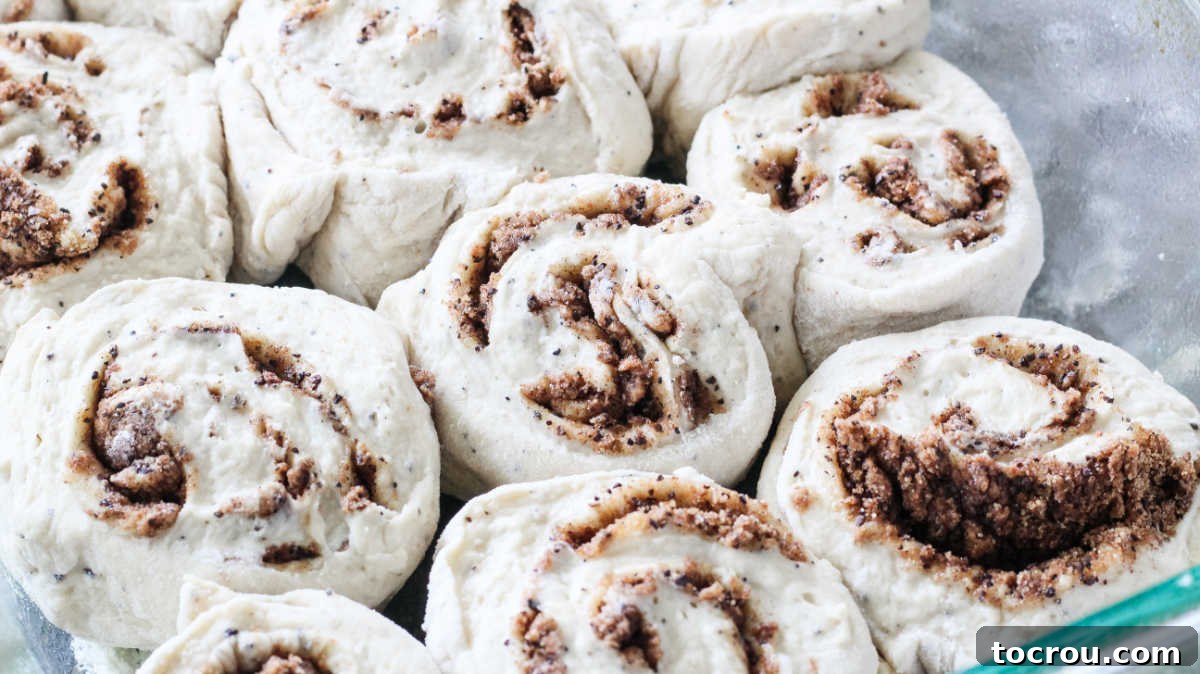 Unbaked Coffee Cinnamon Rolls coffee cinnamon rolls ready to bake.