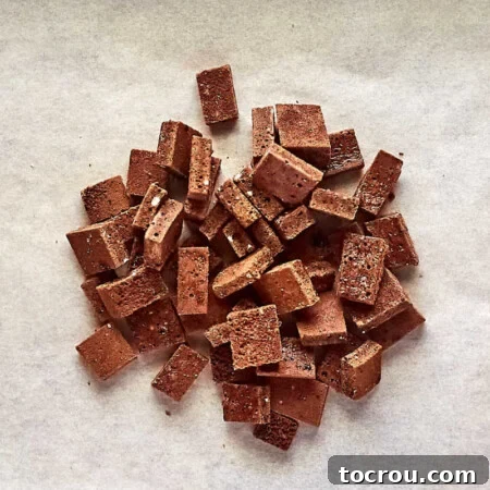 Decadent Brownie Chunk Cheesecake with Mocha Cloud Topping 11 Little chunks of frozen homemade brownies ready to be used in cheesecake.