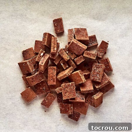 Decadent Brownie Chunk Cheesecake with Mocha Cloud Topping 10 Little chunks of frozen homemade brownies ready to be used in cheesecake.