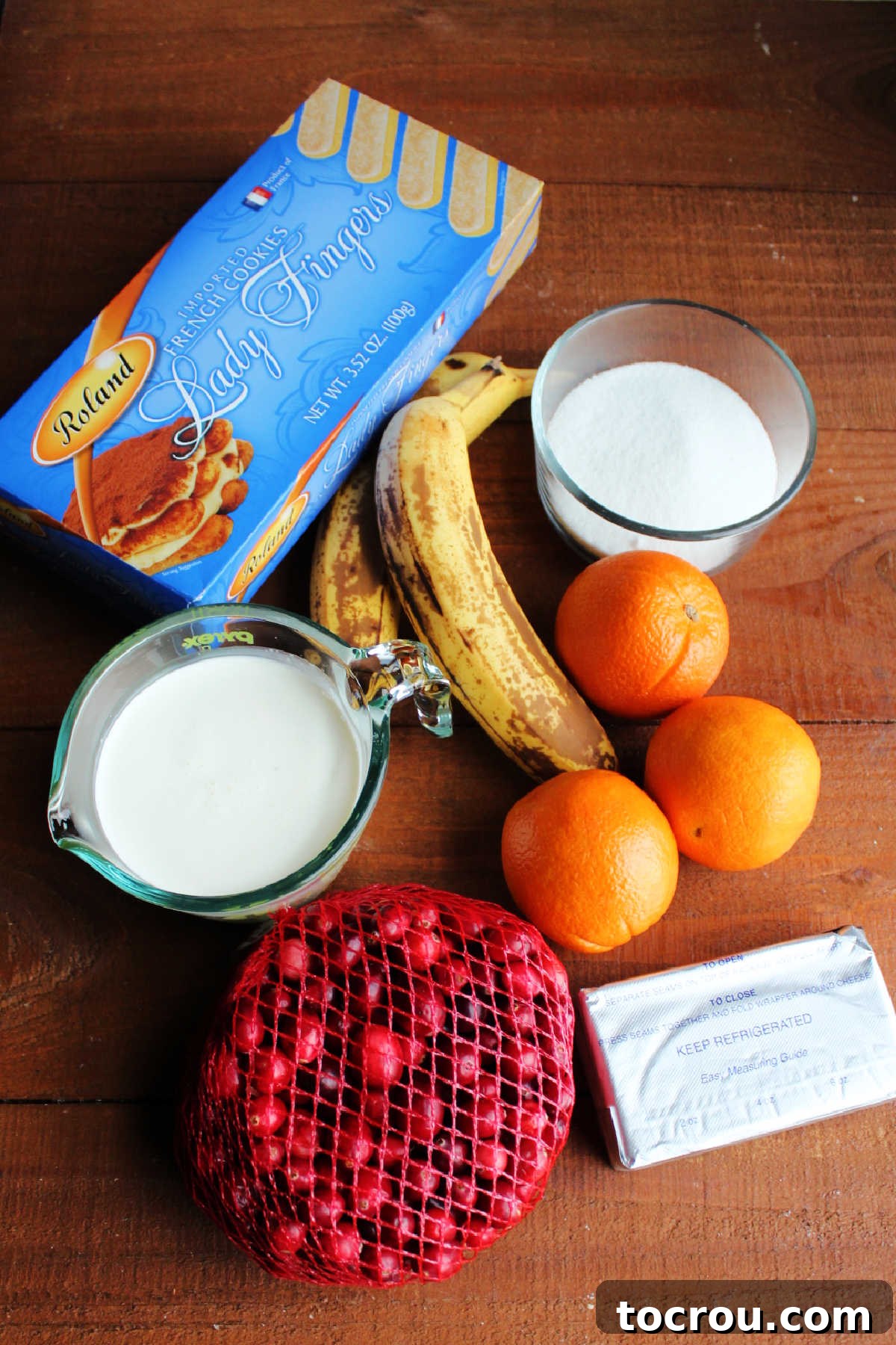 Ingredients ready to be made into no bake cranberry orange Charlotte Russe.
